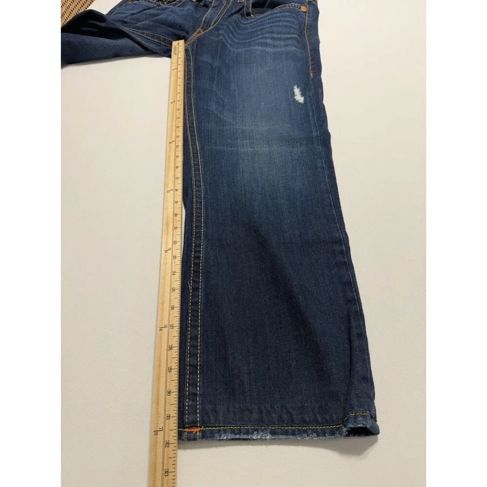 True Religion Ricky Jeans Mens 34x32 Blue Relaxed Straight Zip Fly Stretch Flap